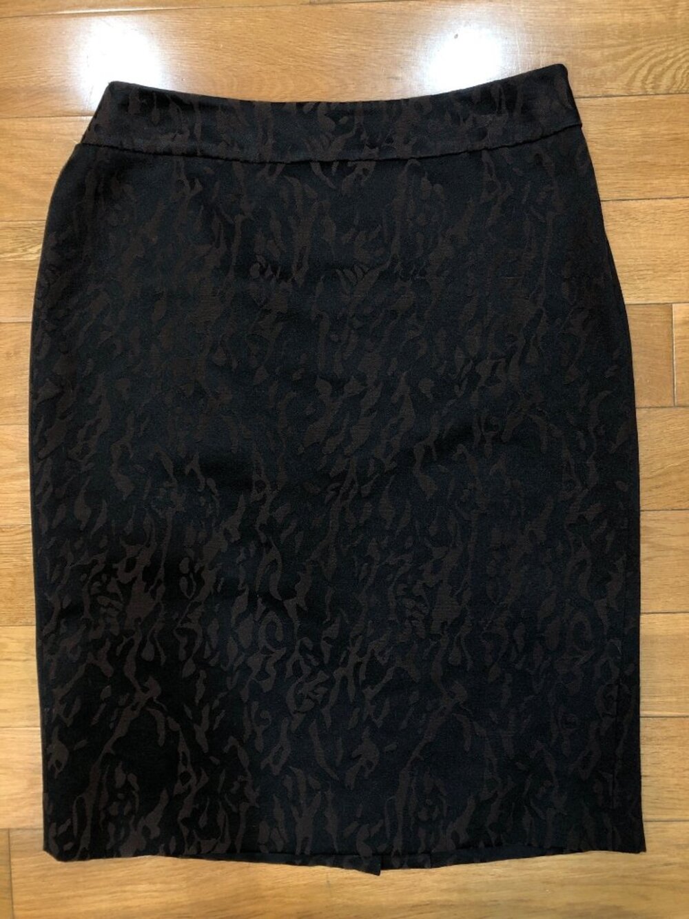 Peck & Peck Size 6 Dark Brown Black Tonal Jacquard Pencil Skirt Lined Side Zip